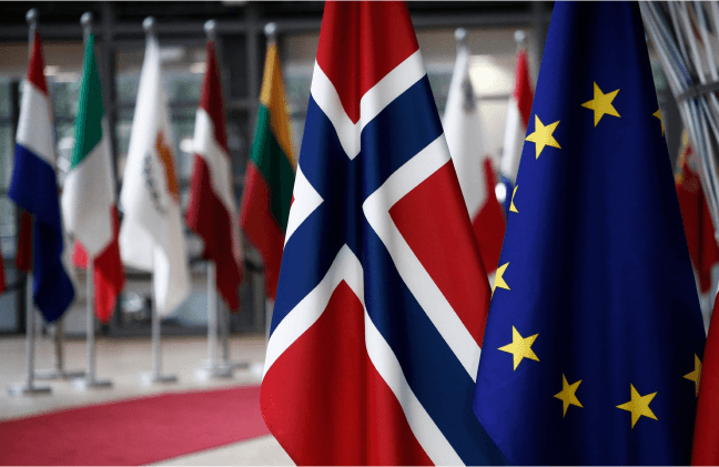Norwegian flag with EU flag