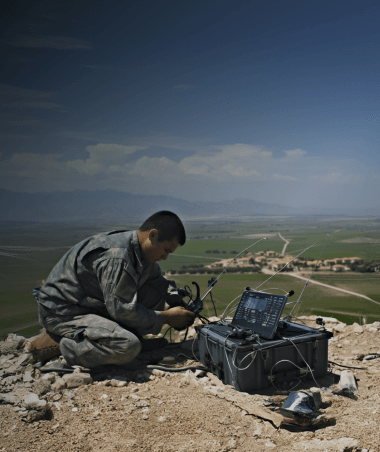 Military man with electronic equipment