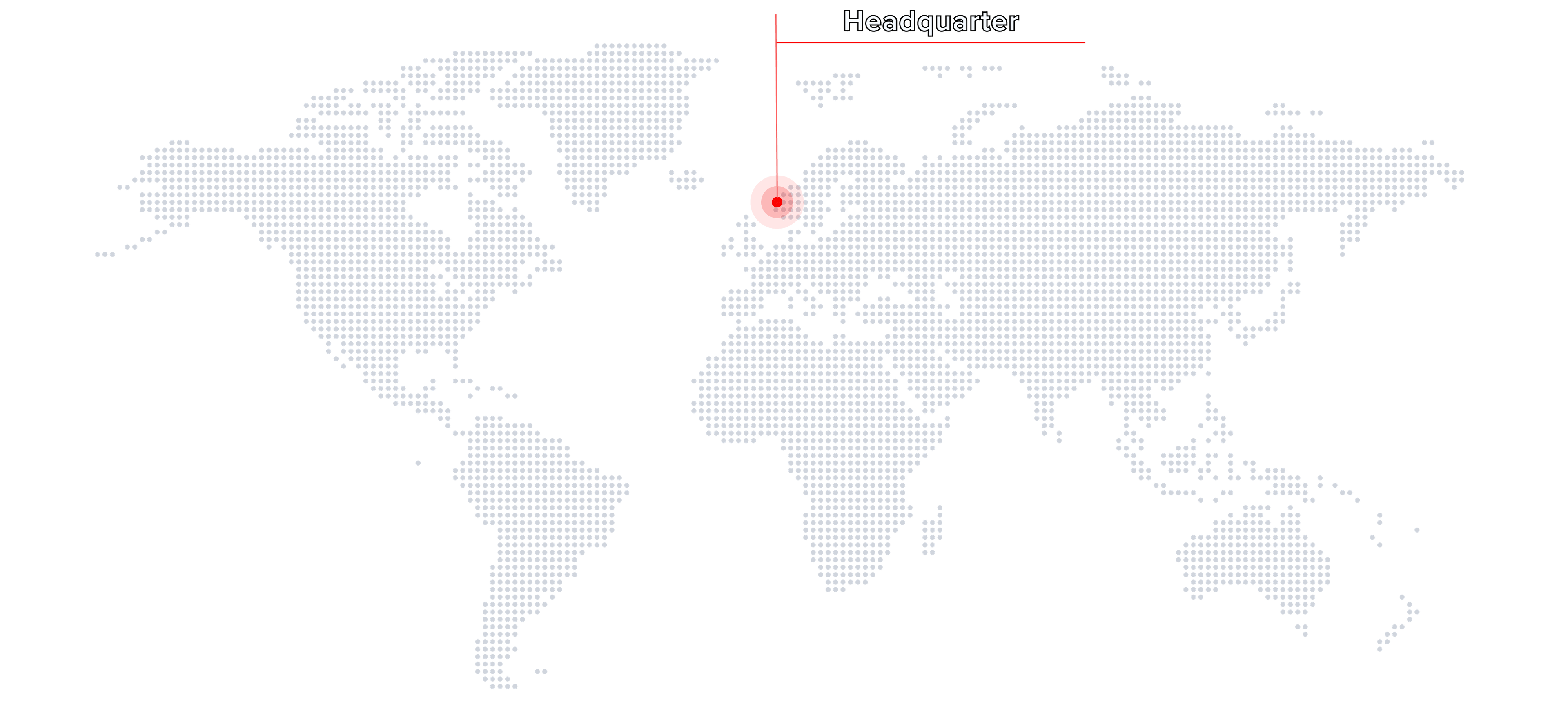 A world map with a red dot